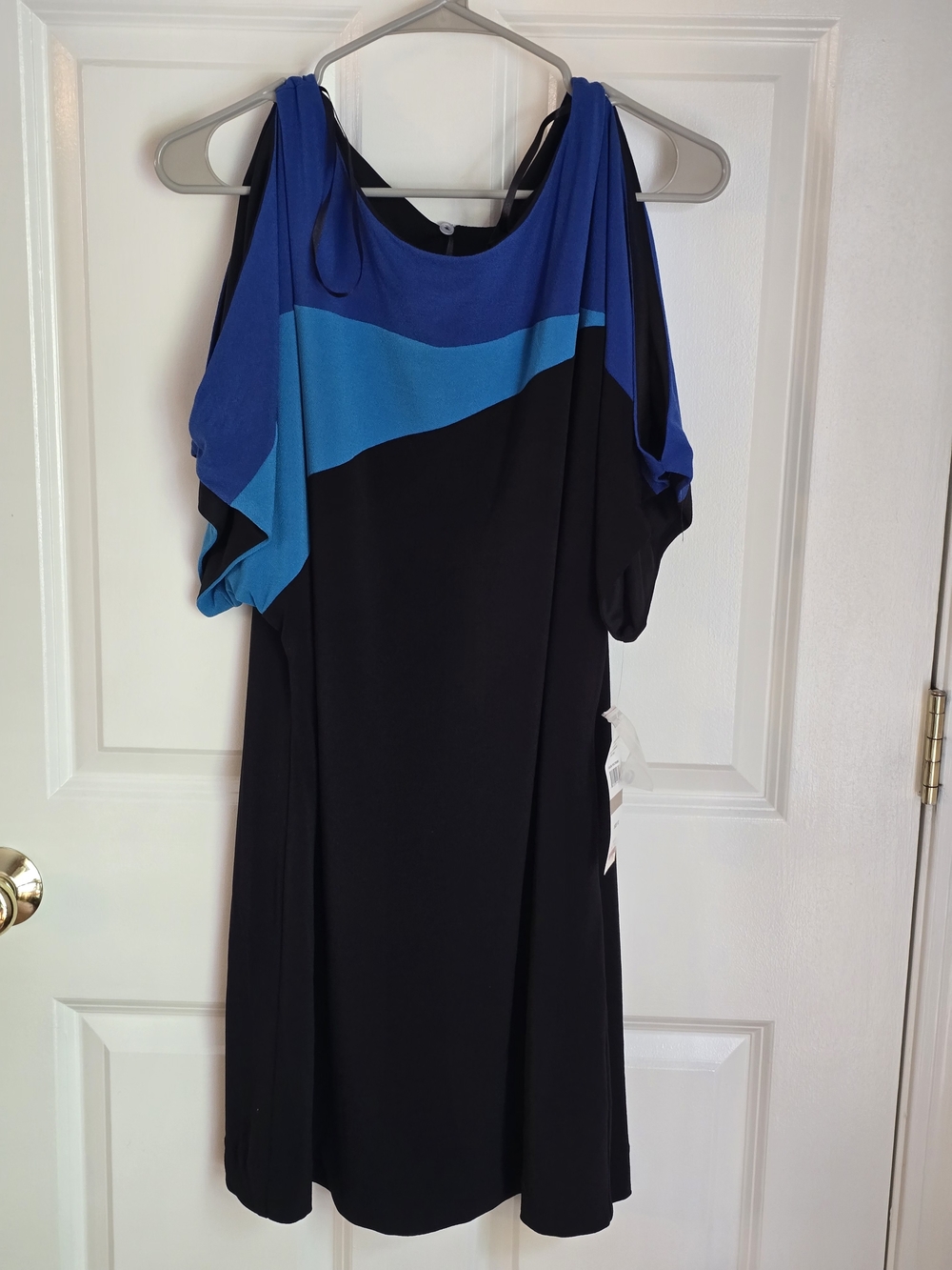 SL Fashions Black Dress with Royal & Teal Blue Colorblock One-Shoulder